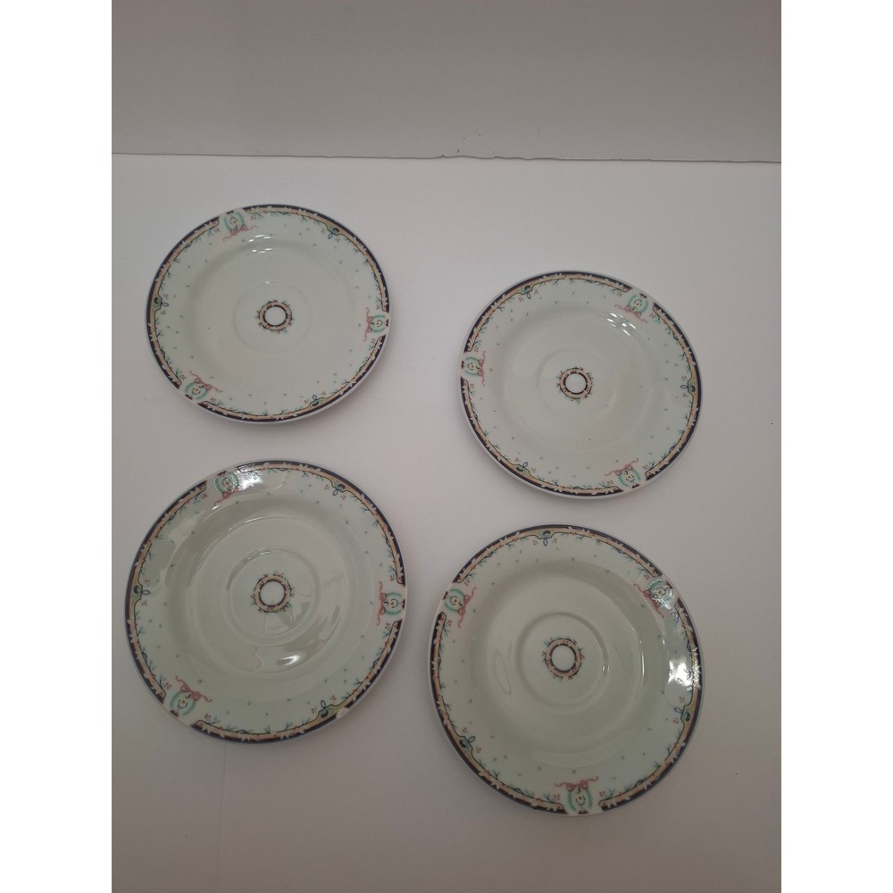 Gibson China Cottagecore Floral Saucers Navy Ribbon Wreath Set of 4